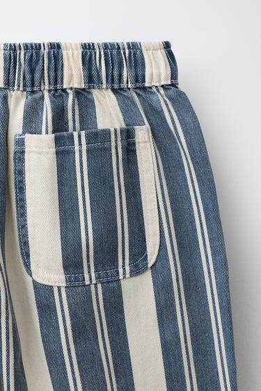 STRIPED RELAXED TWILL TROUSERS - Blue/White by Zara - Image 3