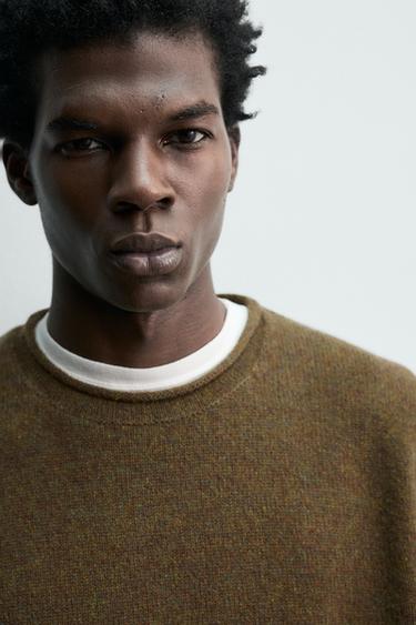 Zara 100% WOOL ROLLED-EDGE SWEATER - Olive green