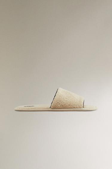 TERRY SLIDERS WITH PIPING - Ecru White by Zara - Image 0