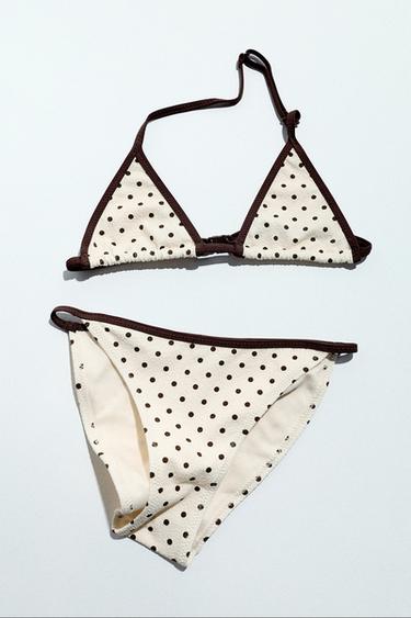 Zara 6-14 歲/ 波點紋理三角形比基尼 - 裸色
