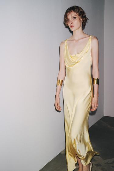 ZW COLLECTION LONG SATIN DRESS - Yellow by Zara - Image 4