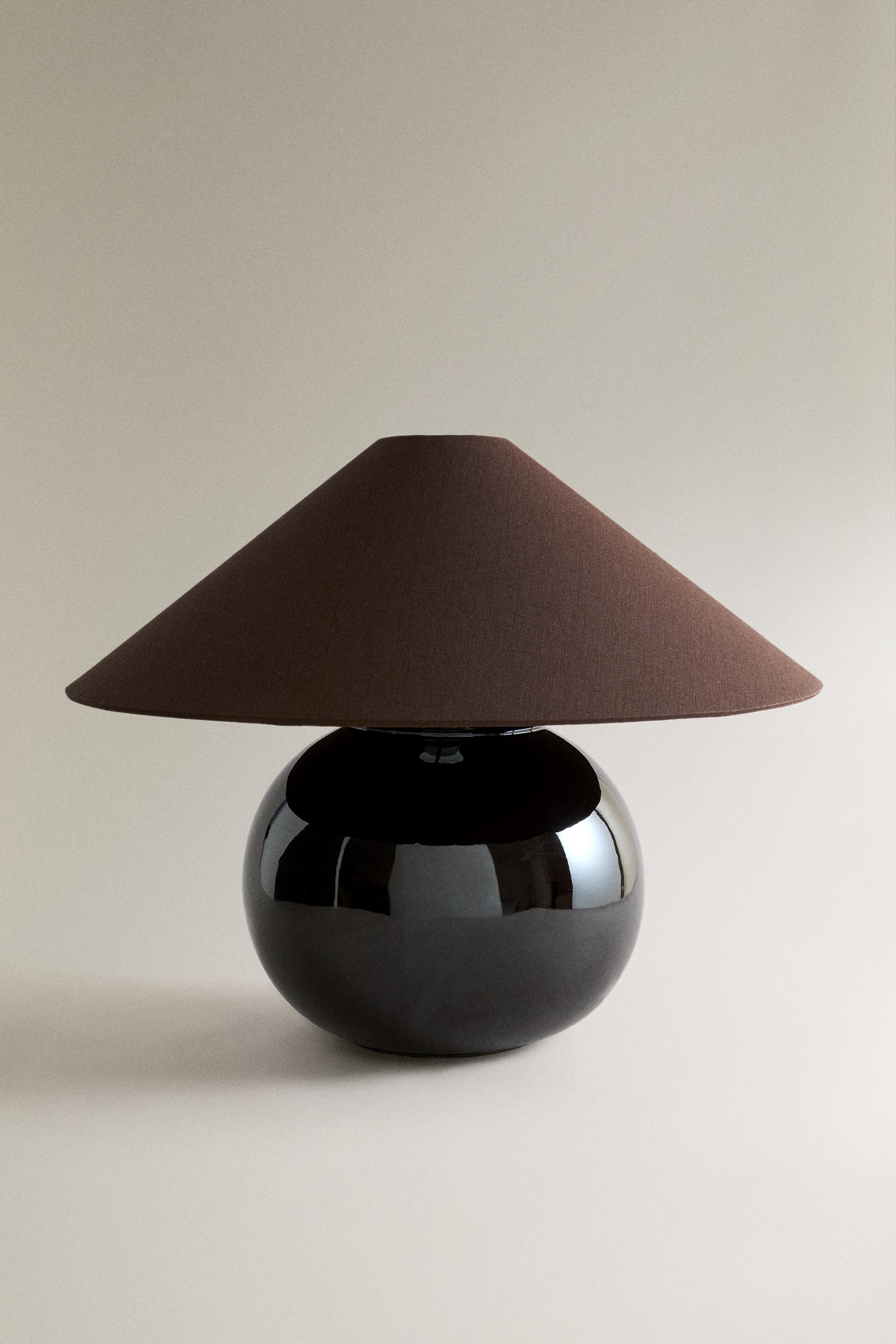 STONEWARE AND LINEN TABLE LAMP — Brown