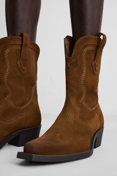 BOTA COWBOY PIEL - Marrón de Zara