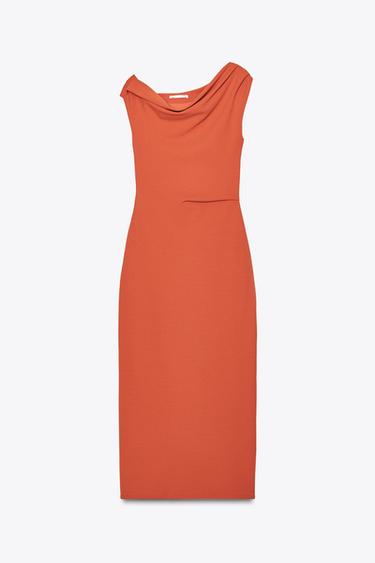 ROBE MIDI DRAPÉE - Orange de Zara - Image 6