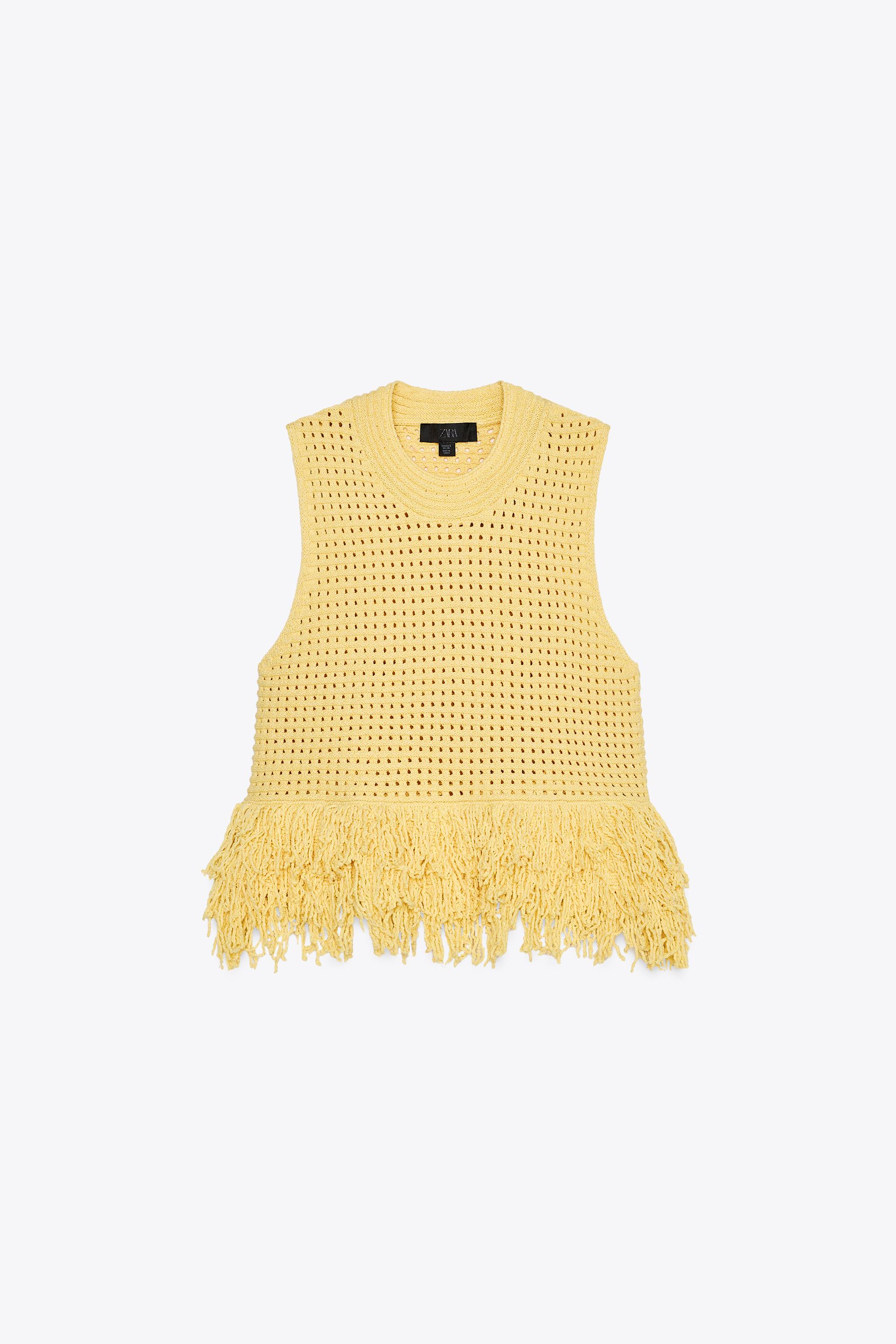 FRINGED CROCHET KNIT TOP - Blue | ZARA United States