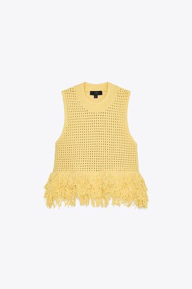 CHECK KNIT TOP WITH FRINGING - Yellow by Zara - Image 5
