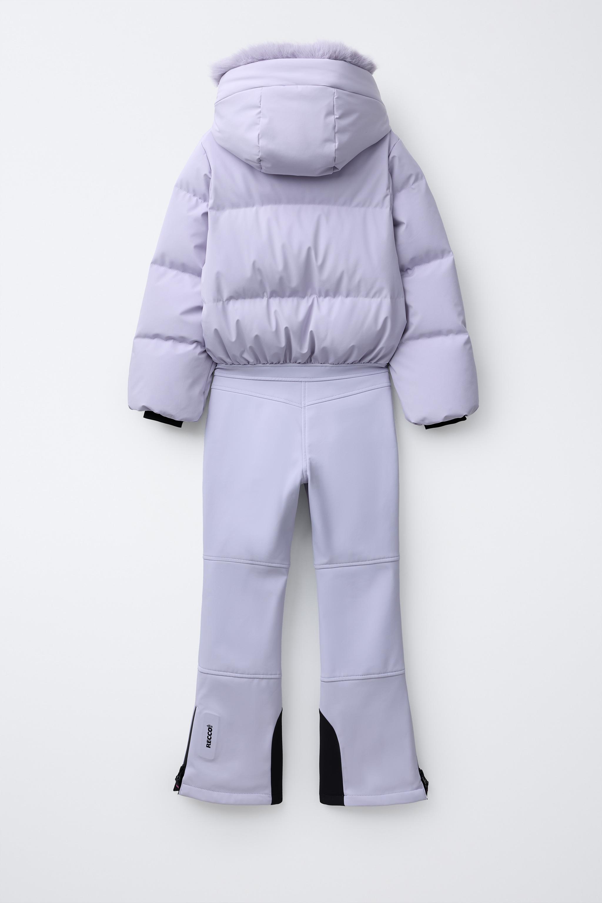 ZARA スノーウェア キッズ 6/7歳（122cm） ライトモーブ 美品 DETACHABLE HOODIE DOWN JACKET JUMPSUIT 80% DOWN AND 20% FEATHER