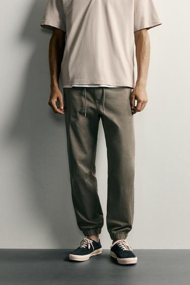 SLIM FIT JOGGER WAIST TROUSERS - Khaki by Zara