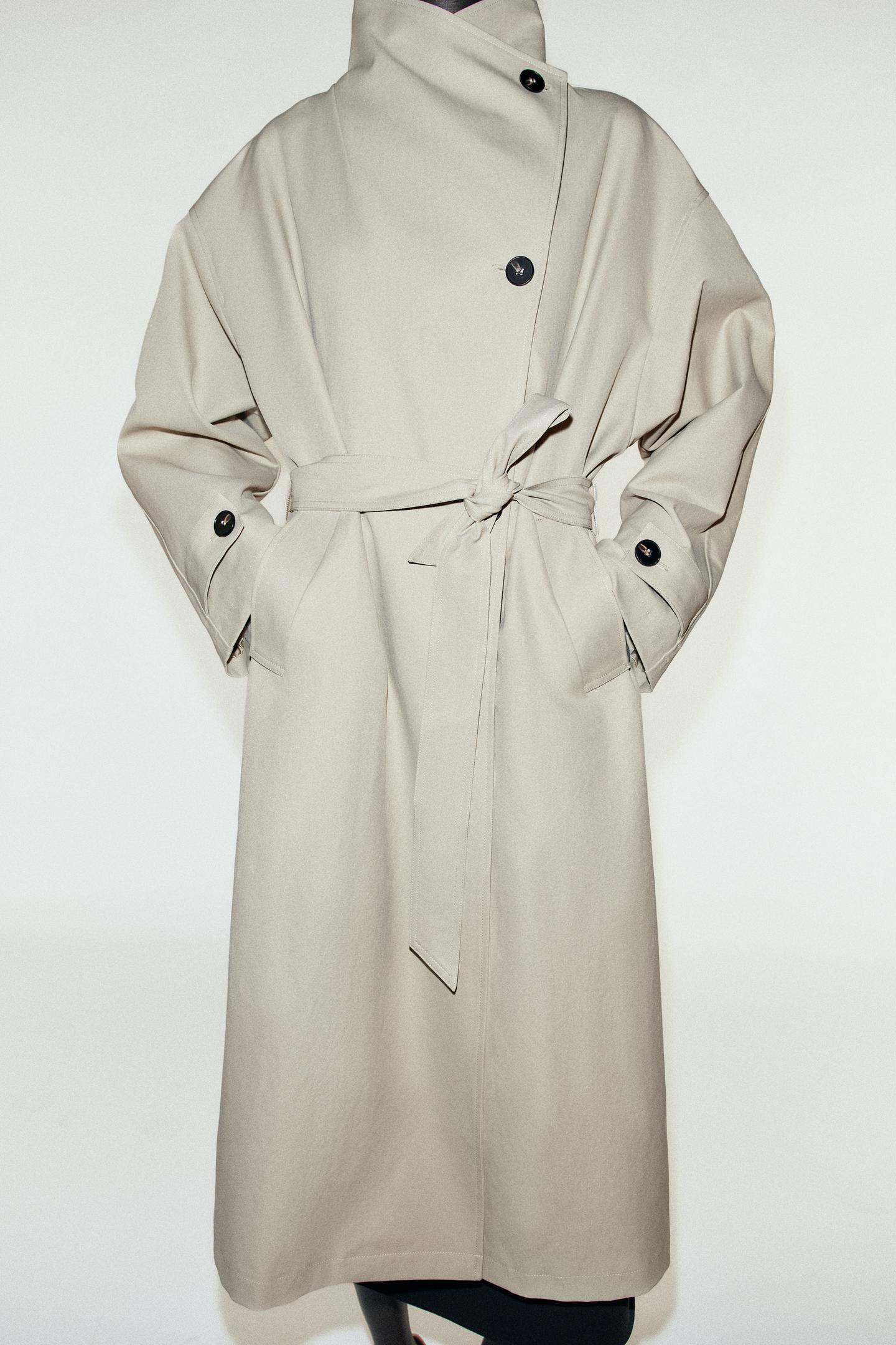 Женское пальто Zara Water-Repellent Wind-Resistant Belted Trench, цвет: Серо-бежевый — фото 2