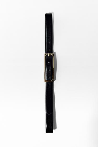 LEATHER BELT WITH RECTANGULAR BUCKLE - Black by Zara