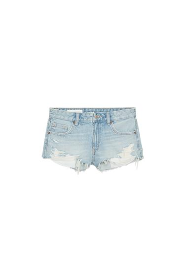 TRF MID-RISE RIPPED DENIM SHORTS - Light blue by Zara