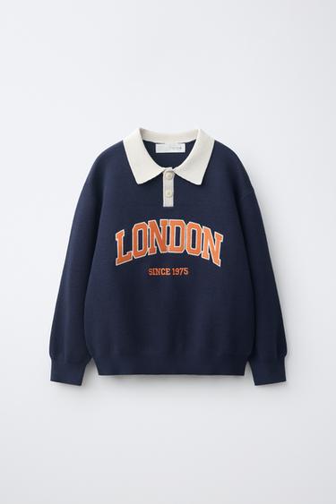 Zara VARSITY PLETENI PULOVER POLO STILA – tamnomornarsko plava