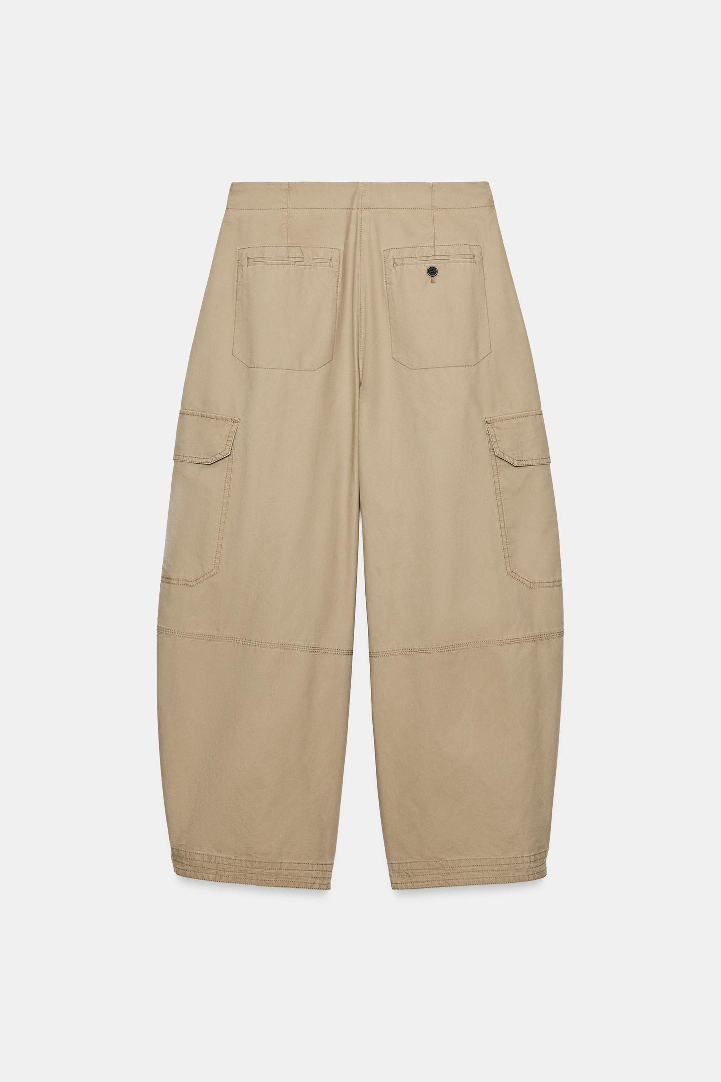 Женские брюки Zara ZW Collection Cargo, цвет: Коричневый / Серо-коричневый — фото 8