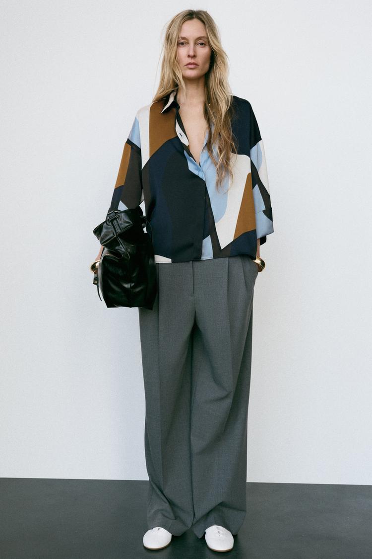 CAMISA ESTAMPADA SATINADA Negro Crudo ZARA Chile