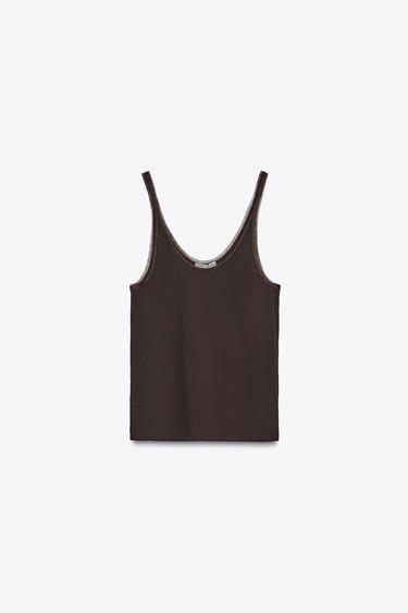 TOP COMBINADO TUL - Marrón oscuro de Zara