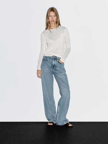 Zara Lightweight T-shirt with collar detail - Oyster-white - Image 0