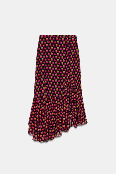 ASYMMETRIC POLKA DOT MIDI SKIRT - Black / Fuchsia by Zara