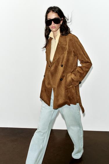 TRENCH EFECTO ANTE CINTURÓN - Marrón de Zara