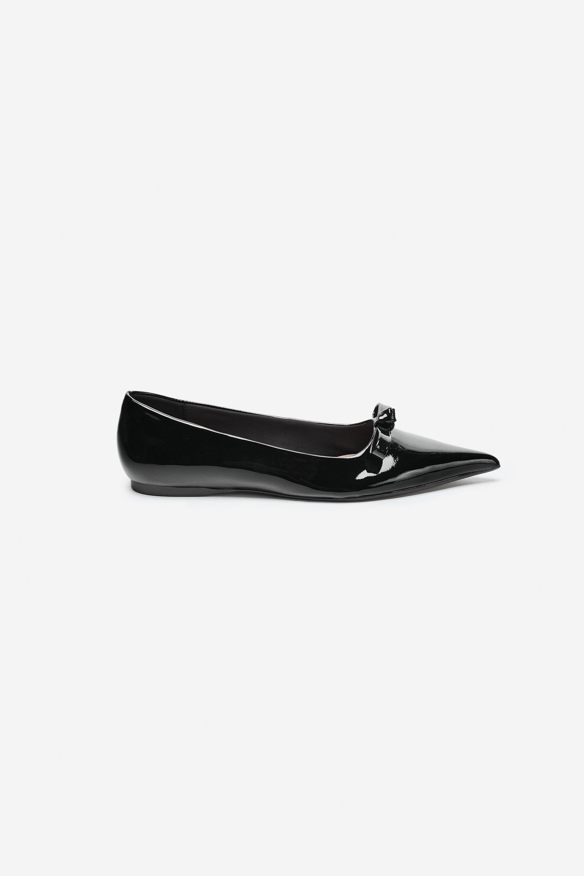レザーリボンフラットシューズ - ブラック | ZARA Japan / 日本