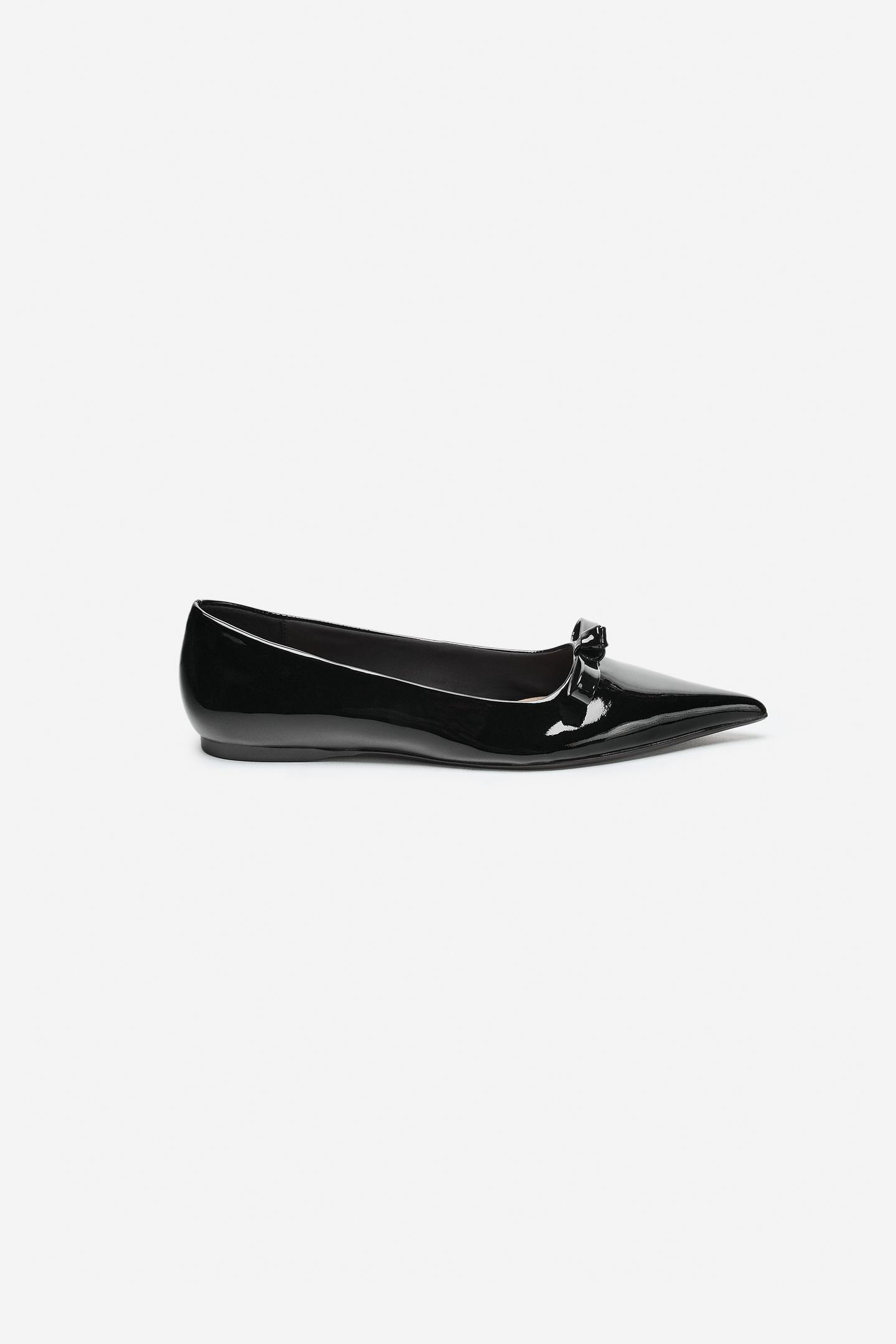Женские балетки Zara Leather Bow Ballet - the Item, цвет: Чёрный — фото 7