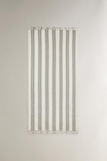 TOALHA DE BANHO TIPO PAREÔ DE PRAIA DE ALGODÃO LISTRADO - Verde-água da Zara