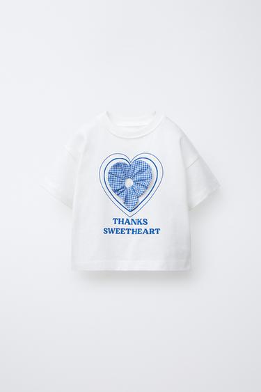 T-SHIRT MIT APPLIKATION UND VICHYKAROS - Weiß von Zara