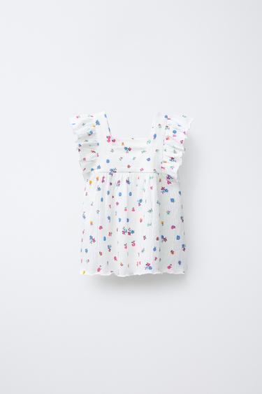 T-SHIRT TEXTURÉ À FLEURS - Écru de Zara - Image 1