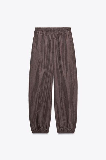 Zara NYLON BALLOON PANTS - Dark brown