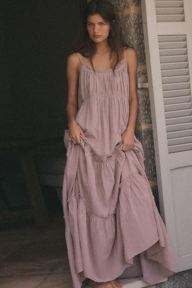 VESTIDO MIDI GASA VOLANTES - Lila de Zara