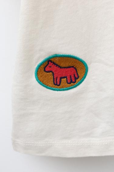 EMBROIDERED T-SHIRT - Ecru by Zara - Image 3