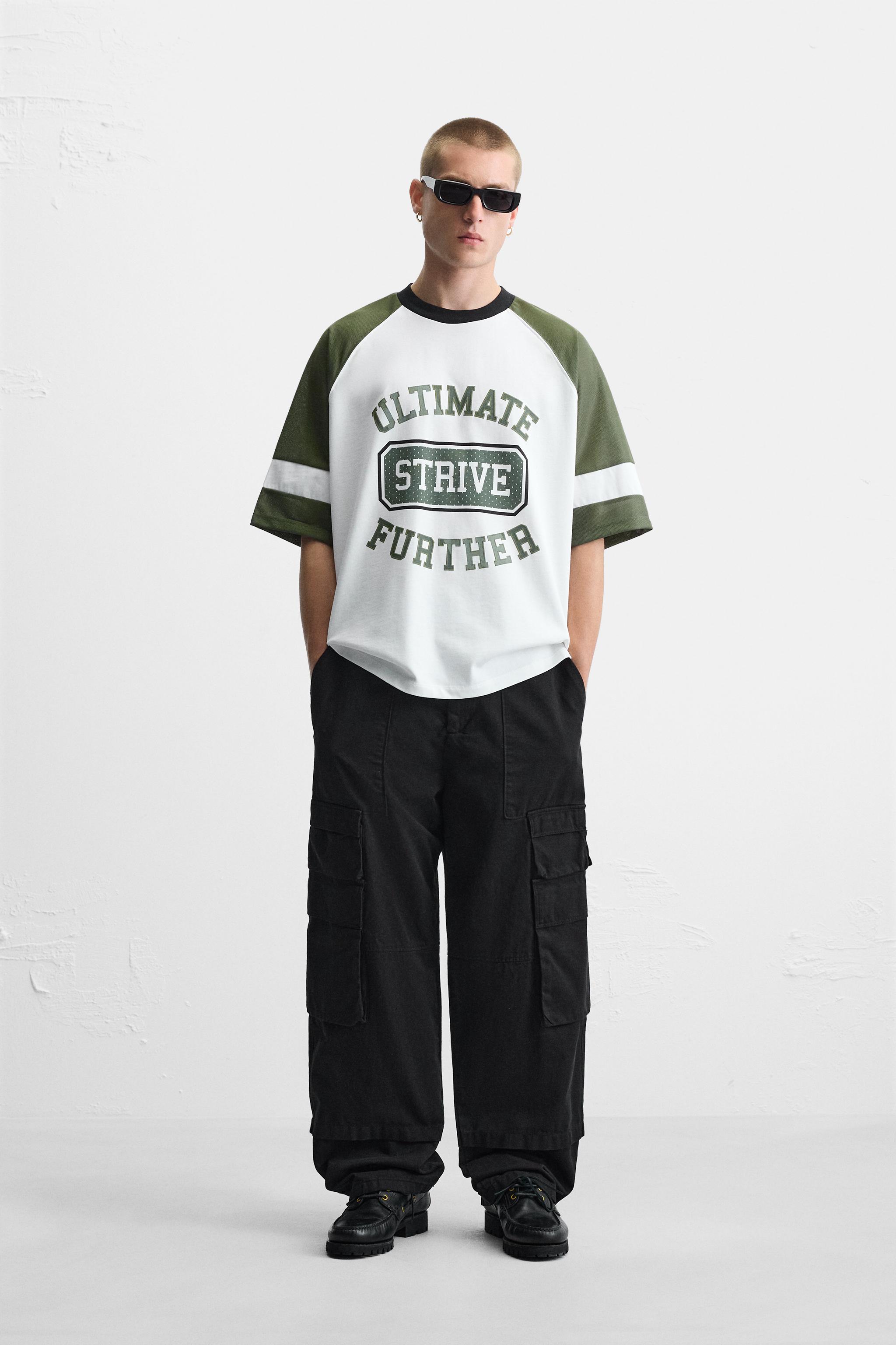 2024-25 秋冬新作  ハイブランドの レトロフットボールTシャツ - 生成り/カーキ | ZARA Japan / 日本 ウェア