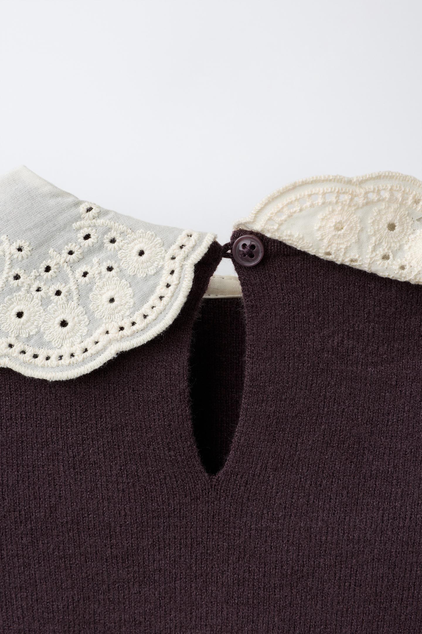 Детский свитер Zara Embroidered Collar Knit, цвет: Бордовый — фото 4