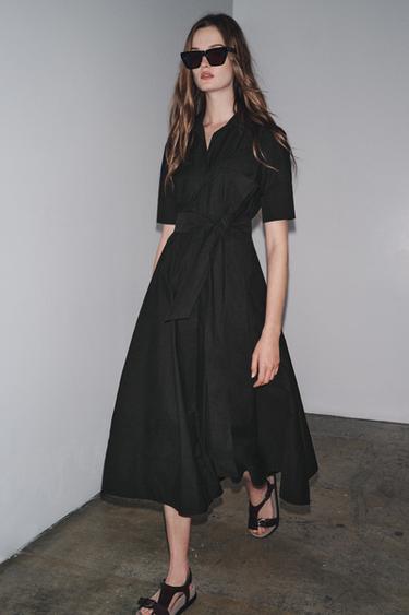 VESTIDO CAMISERO POPELÍN ZW COLLECTION - Negro de Zara