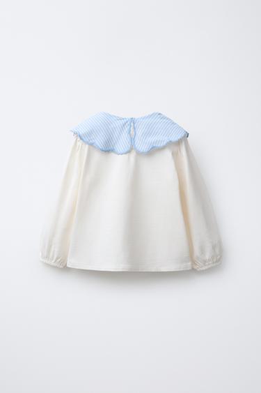 STRIPED COLLAR T-SHIRT - Light blue by Zara - Image 1
