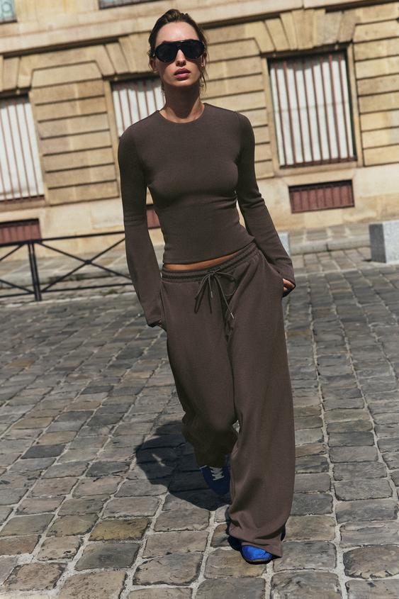WIDE LONG SLEEVE T-SHIRT - Brown / Taupe by Zara - Image 0
