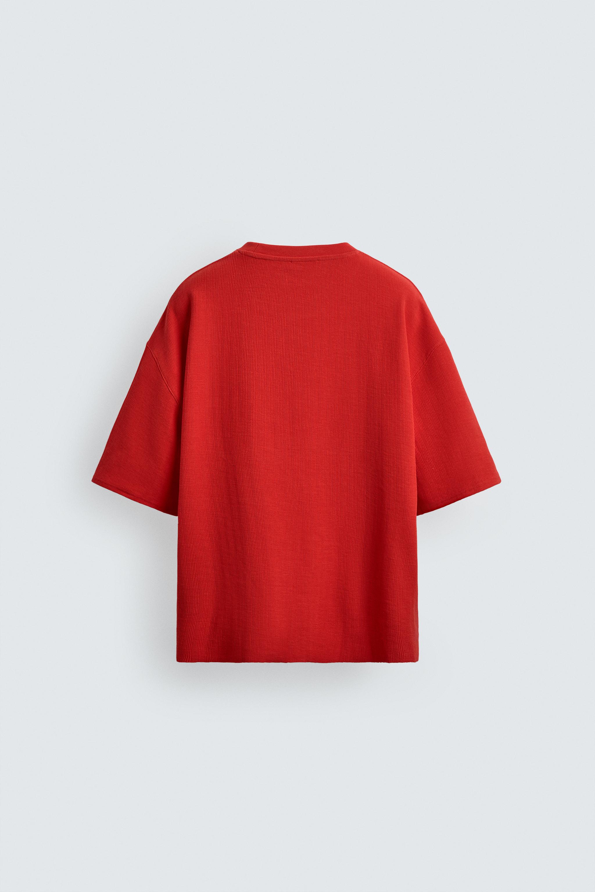COMBINATION EMBROIDERY TEXTURED T-SHIRT - Red | ZARA United States
