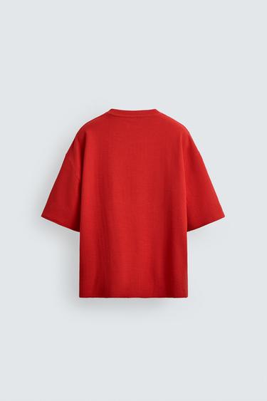 T-SHIRT STRUCTURÉ BRODERIES BIMATIÈRES - Rouge de Zara - Image 7