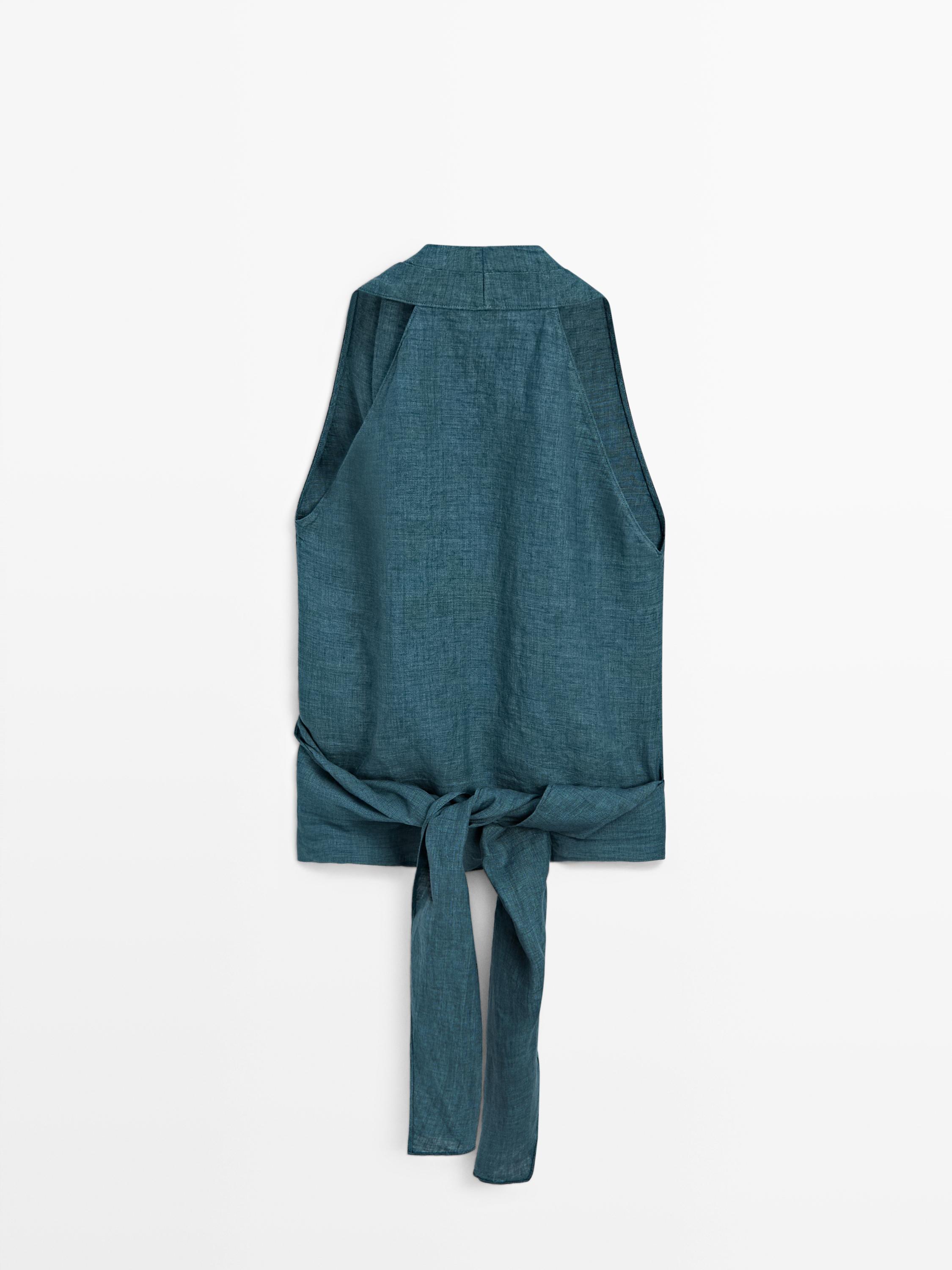 100% linen surplice top with tie detail