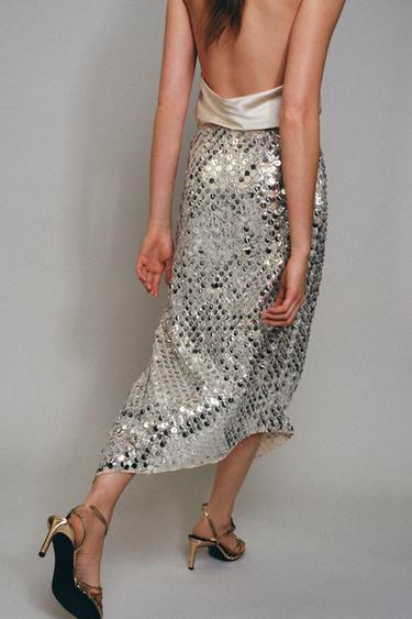 JUPE MI-LONGUE ASYMÉTRIQUE À PAILLETTES - Argent de Zara - Image 2