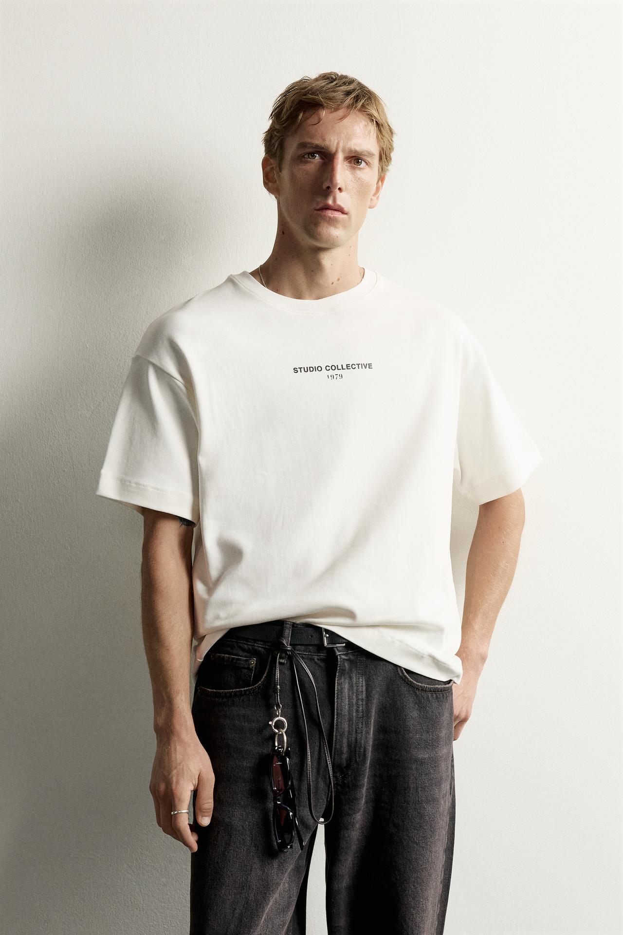 CONTRAST PRINT INTERLOCK SWEATSHIRT — Mid-ecru