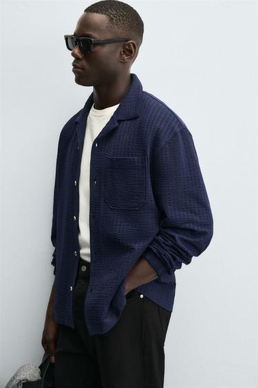 SURCHEMISE SEERSUCKER CONFORT - Bleu marine de Zara - Image 5