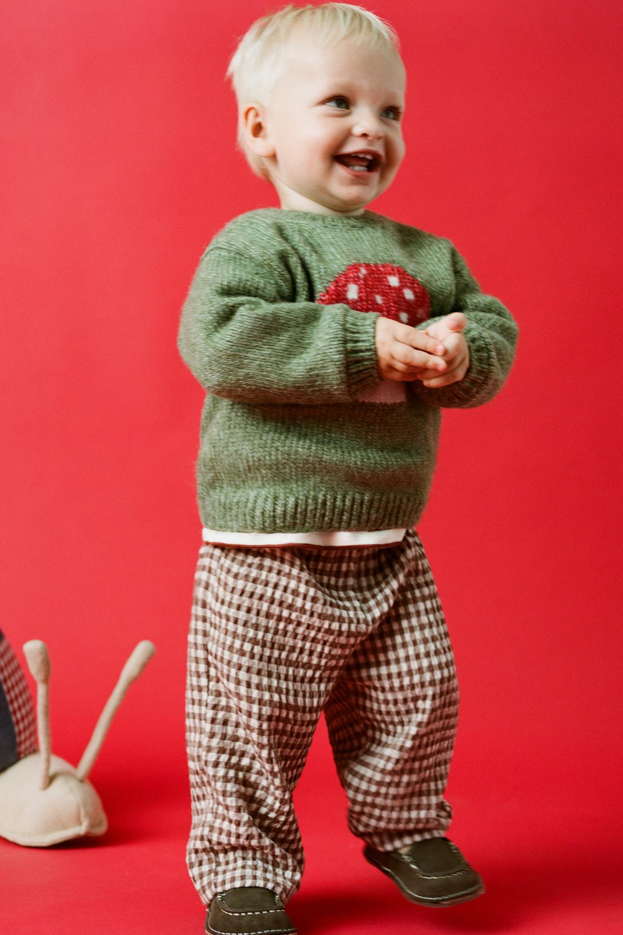 GINGHAM BAGGY TROUSERS — Brown