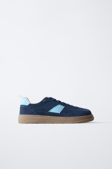 Zara BAREFOOT LEATHER SNEAKERS - Blue