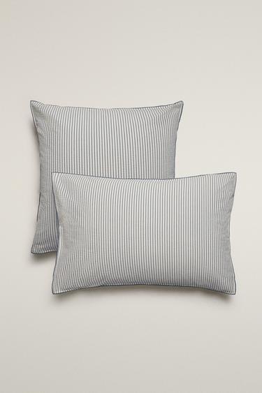 STRIPED SEERSUCKER PILLOWCASE WITH PIPING - Blue by Zara - Image 0