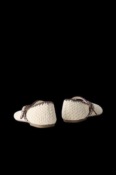Zara CROCHET BALLET FLATS - Off White