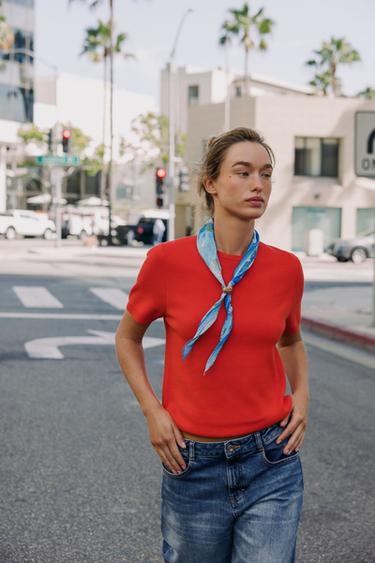 PLAIN KNIT SHORT SLEEVE TOP - Coral by Zara