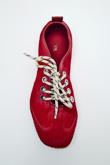LEATHER BALLERINAS WITH SHEEPSKIN - Red by Zara