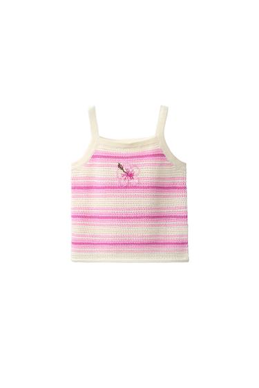 Zara HIBISCUS STRIPED KNIT TOP - Pinks