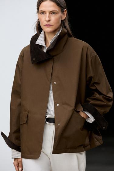 Waxed high neck corduroy jacket — Dark khaki 2