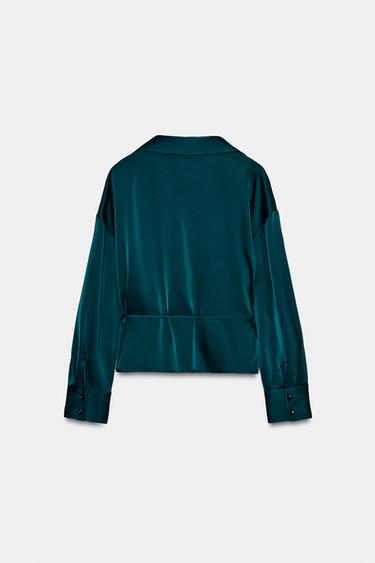 SATIN BLOUSE WITH THIN BELT - Duck green by Zara - Image 7